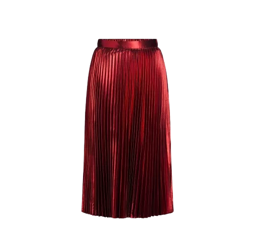 Metallic Red Pleated Midi Skirt